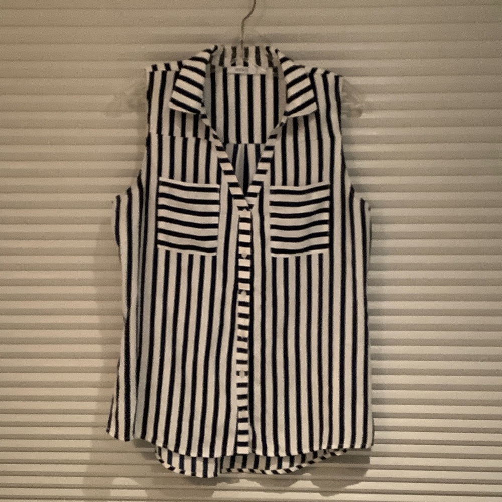 Ricki's Blue and White Striped Button Down Sleeveless Shirt